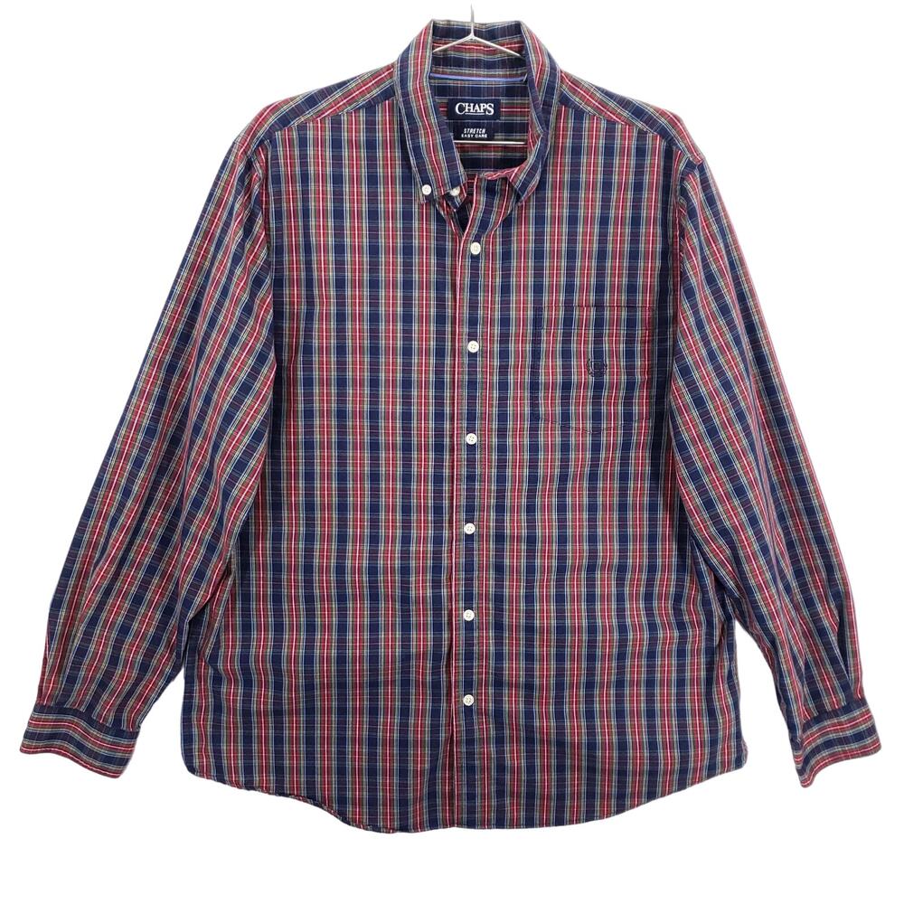 Chaps Shirt Mens Extra‎ Large Multicolor Plaid Easy Care Stretch Button Down Top